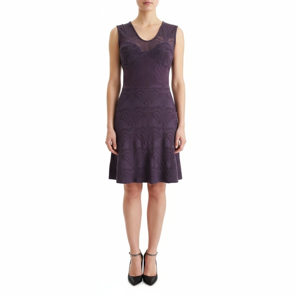 M Missoni Lily Of The‎ Valley Size 2 Purple Jacquard A-line Flare Mini Dress